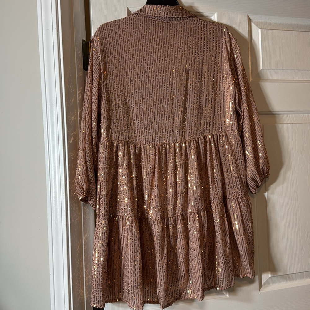 NWT! Anthropologie Maeve Bettina Sequined Tiered Mini Shirt Dress 🎆 - Picture 9 of 9